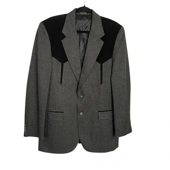 NWT Circle S Mens Boise Sport Coat Mens 44L Gray Black Suede Yoke Cowboy Western
